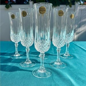 VTG ~ Longchamps ~ Cristal d'Arques Crystal Champagne Flutes 6 ~ 1970’s France